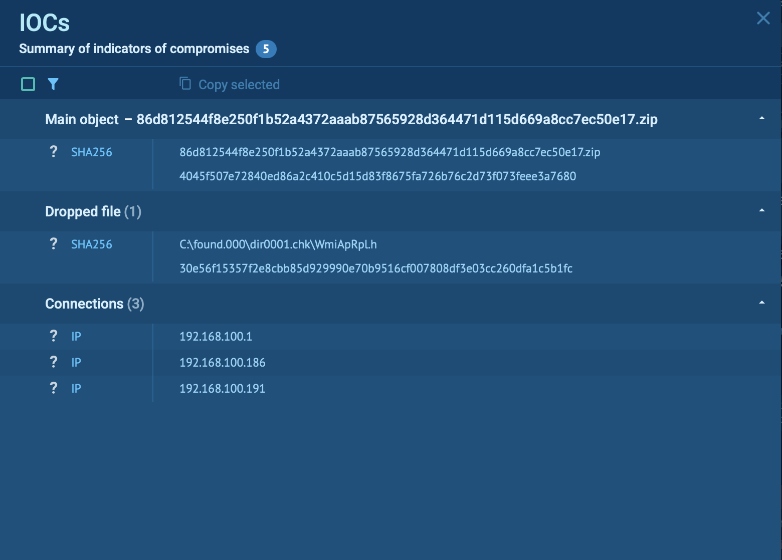 VanHelsing IOCs in Sandbox