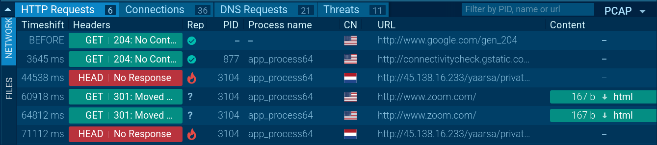 BTMOB RAT network connection attempts