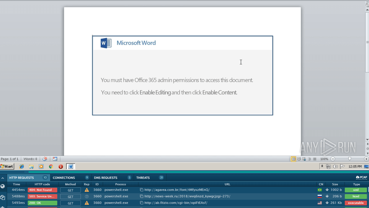 Emotet analysis in ANY.RUN