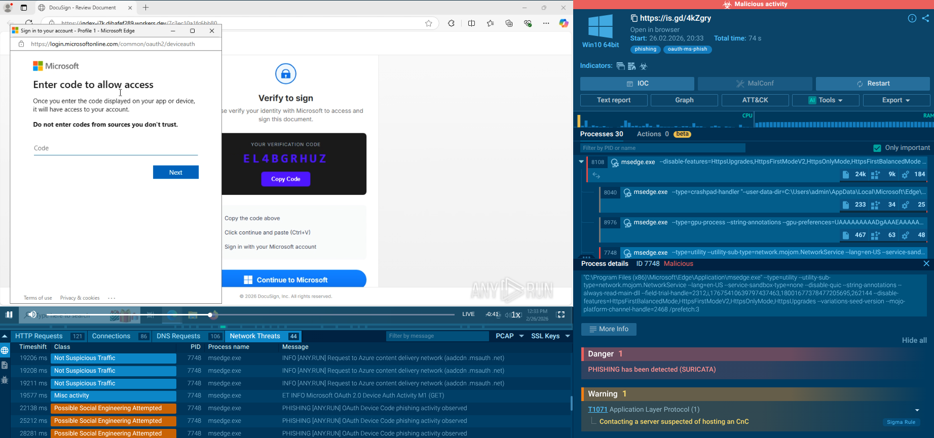 Eviltokens phishing analysis in Interactive Sandbox