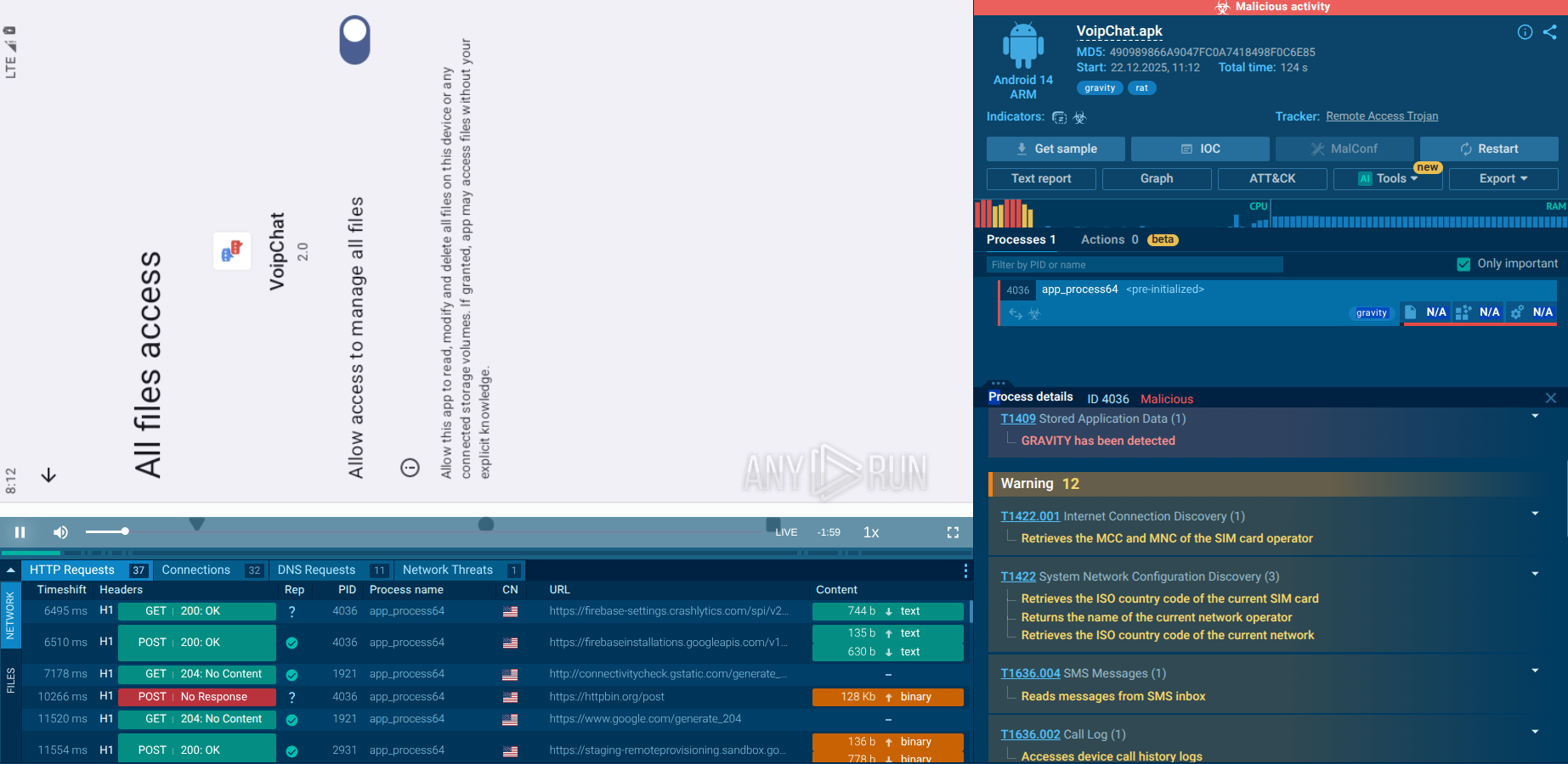 GravityRAT sample in Interactive Sandbox