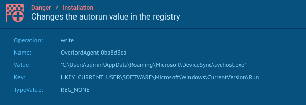 Registry autorun key modification for persistence