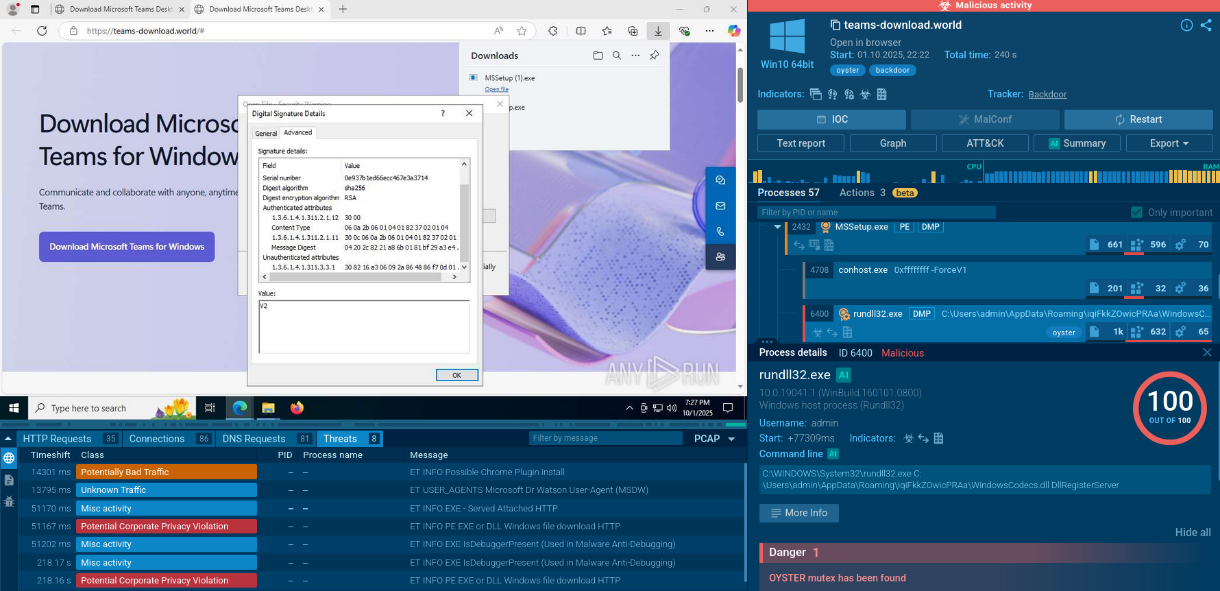 Oyster Backdoor sandbox analysis