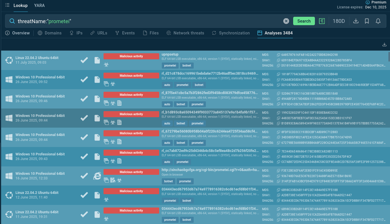 Prometei malware samples found via TI Lookup