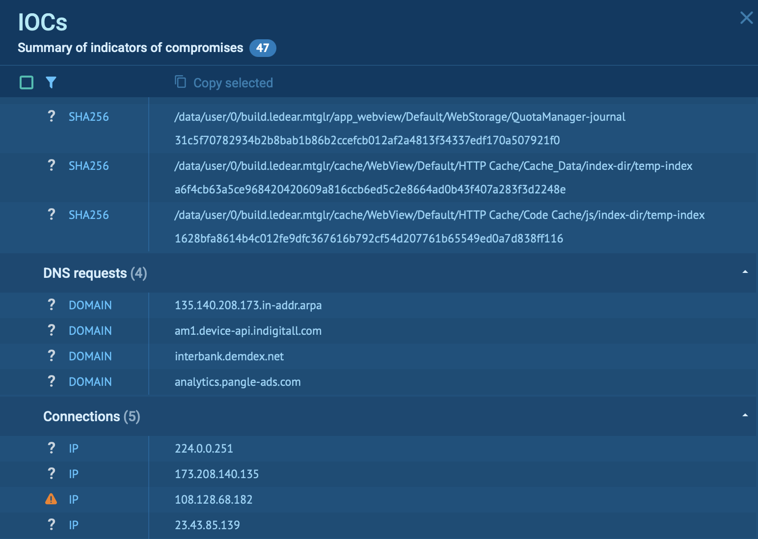 IOCs from SpyNote analysis