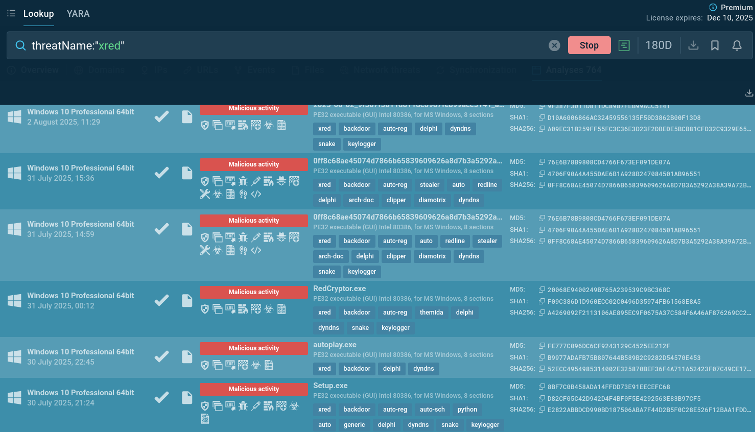 XRed malware samples found via TI Lookup